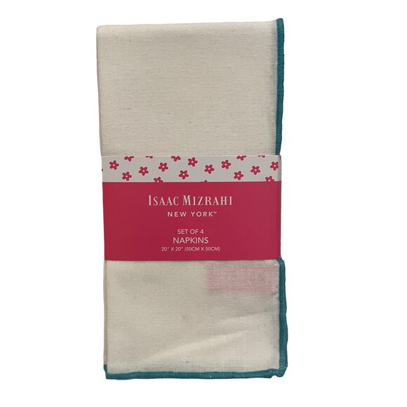 Isaac Mizrahi Spring Cotton Cloth Napkins 20x20 Embroidered Turquoise White NEW - Picture 8 of 8